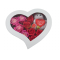 Artificial roses & teddy bear in a heart-shaped box