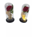 Red forever - artificial rose with teddy bear in illuminated glass bell